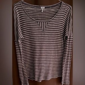 Splendid semi sheer long sleeve brown/tan stripe long sleeve top(S)
